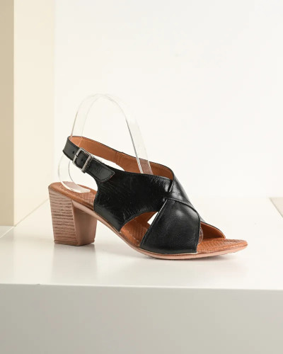 Kožne ženske cipele na stabilnu petu, crna boja, slika 2