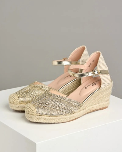 Ženske pletene espadrile na ortoped petu u zlatnoj boji, slika 4