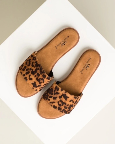 Moderne ravne ženske papuče, leopard print, slika 10