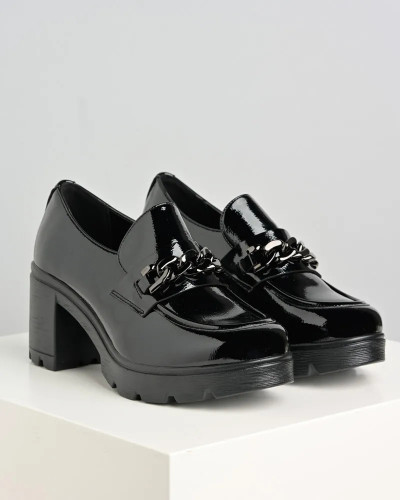 Crne lakovane ženske cipele na debelu petu, slika 5