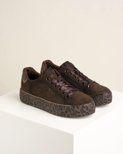 Ženske braon patike sa pertlanjem i leopard detaljima, brenda Tamaris, slika 2