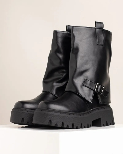 Ženske ravne kratke čizmice sa kopčom, crna boja, slika 3