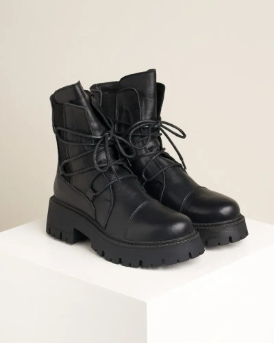 BUENO kožne ženske kratke čizme u crnoj boji, slika 3