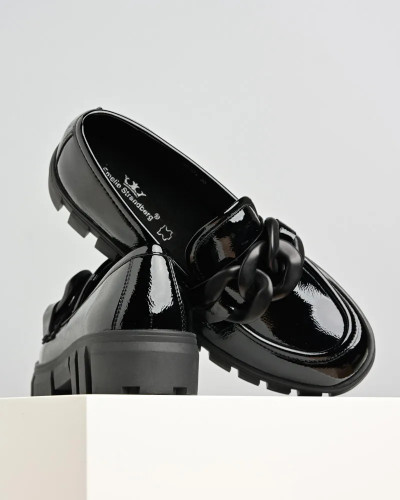 Crne lakovane ženske cipele na debelom đonu, slika 7