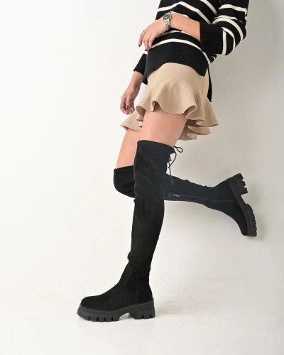 Ženske čizme preko kolena od velura, crne, slika 8