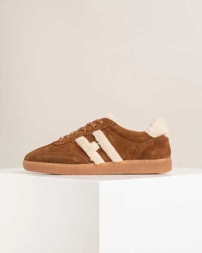 Kožne retro patike ženske, kamel sa teddy krznom, slika 6