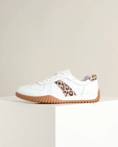 Patike za žene od prirodne kože u beloj boji sa leopard detaljima, slika 5