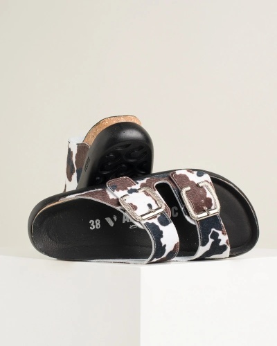 Anatomske papuče sa dva kaiša, kožne, animal print, slika 8