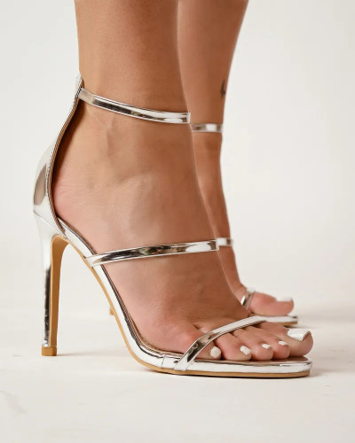 Metalik srebrne sandale na štiklu, slika 3