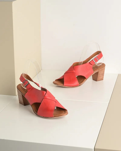 Kožne ženske cipele na stabilnu petu, crvena boja, slika 3