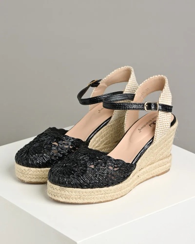 Pletene sandale na platformu S413 crne