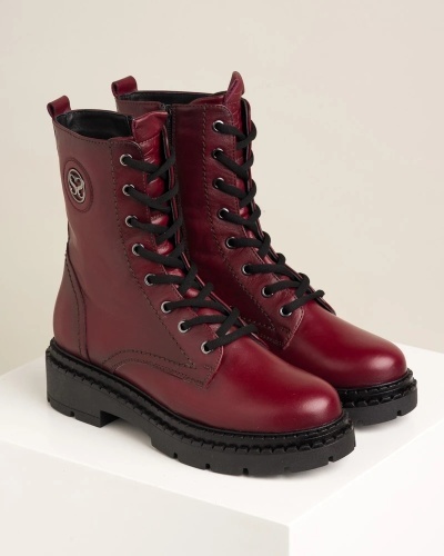 Ženske kožne poluduboke čizme 33620 bordo