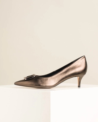 Ženske salonke na štiklu od prirodne kože, tamno srebrna boja, slika 5
