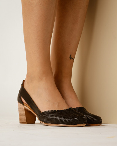 Kožne ženske cipele na stabilnu petu, crna boja, slika 2