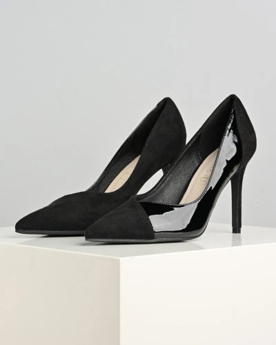Ženske crne lakovane cipele na štiklu salonke, slika 1
