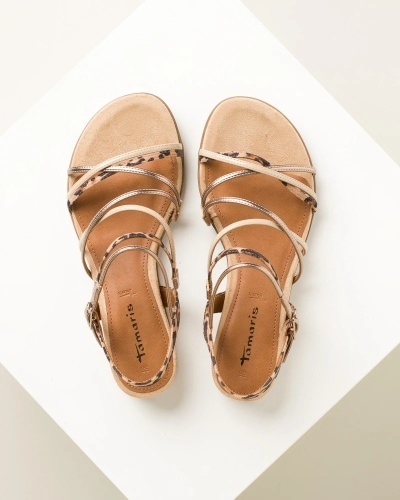Bež ženske ravne sandale brenda Tamaris, sa kaišićima i leopard printom, slika 2