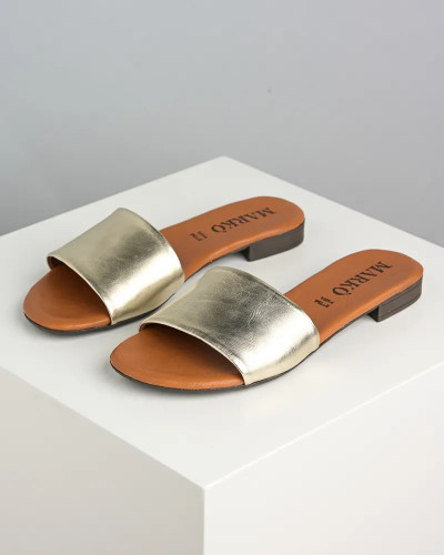 Zlatne kožne ženske sandale brend Marco, slika 1