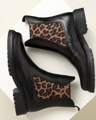 Kožne ženske gležnjače 1-25427-41 crne/leopard