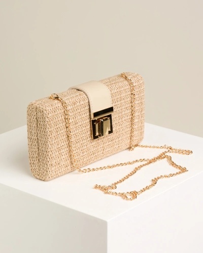 Ženska pletena clutch torbica sa kaiš lancem T032665 bež
