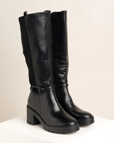 Crne ženske duboke čizme na blok petu, slika 3