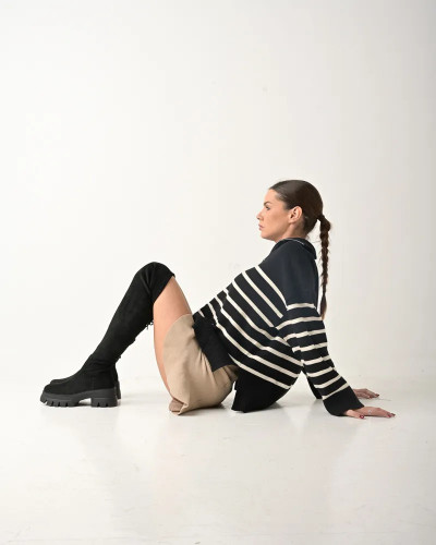 Ženske čizme preko kolena od velura, crne, slika 4