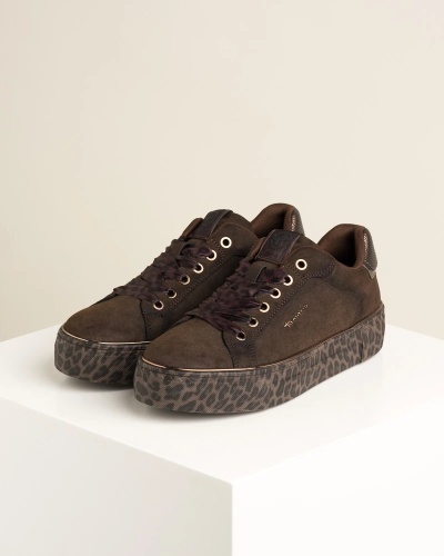 Ženske braon patike sa pertlanjem i leopard detaljima, brenda Tamaris, slika 1