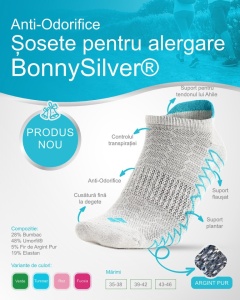 Sosete alergare, 5% fir argint , BonnySilver 302E gri-turcoaz