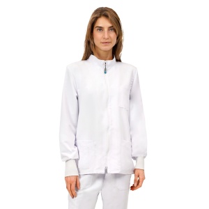 Bluze medicale, fara calcare, cu fermoar, maneca lunga, Quick Next alb