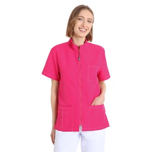 Bluze medicale, fara calcare, cu fermoar, maneca scurta, Quick Next fucsia
