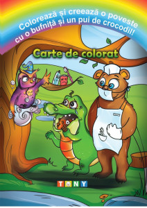 Colorează și creează o poveste cu o bufniță și un pui de crocodil!