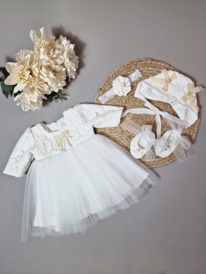 Rochiță de botez Rania – model elegant din dantelă și tulle
