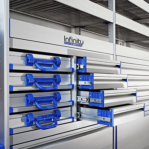 Sertare metalice Infinity Gentili pentru autoutilitara service, glisiere rezistente si deschidere completa