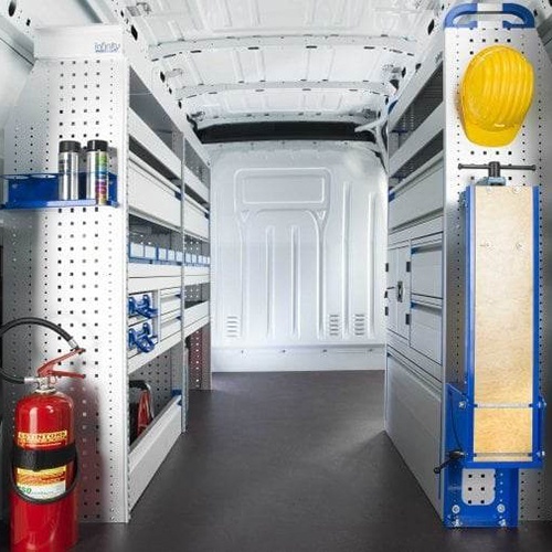 Amenajare completa autoutilitara service mobil cu mobilier metalic, rafturi si panouri perforate