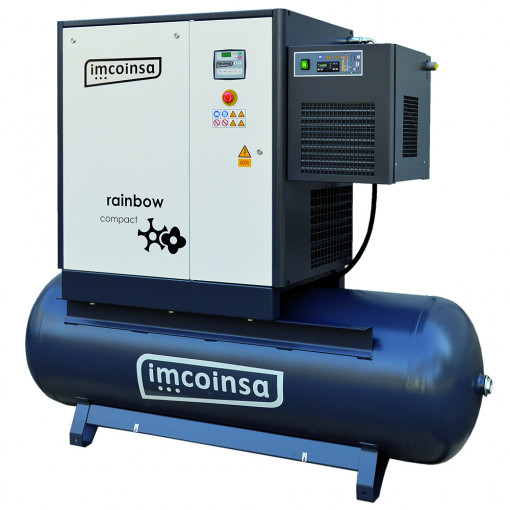 COMPRESOR CU SURUB RAINBOW COMPACT 10HP/270 L CU DESECATOR,270 L 7.5 KW PRES.10 ATM DEB 1000 L/Min TRIFAZIC 210 KG