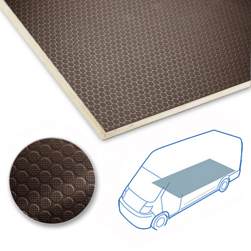 Podea Kore KoskiCrown maro inchis de 9 mm pentru Volkswagen T6.1 15 3400 double floor (installation height 350 mm) L2 model 2019 - prezent, cu tractiune fata, usi culisante pe ambele parti, greutate 28.9 kg