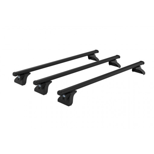 Sistem de 3 bare transversale otel CRUZ 923-066 Cargo Xpro SF145 pentru Toyota Hiace LWB low roof (JP/H200) (2004-->2019) cu jgheaburi de ploaie