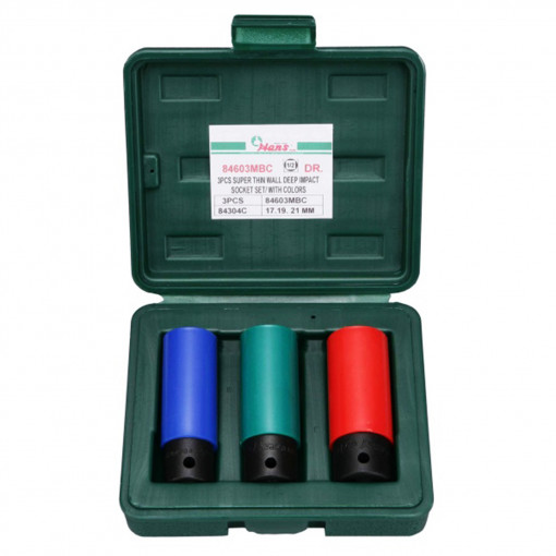 HANS 1/2"set capete chei tubulare de impact lungi cu perete subtiat 3 buc 17, 19, 21 84603MBC