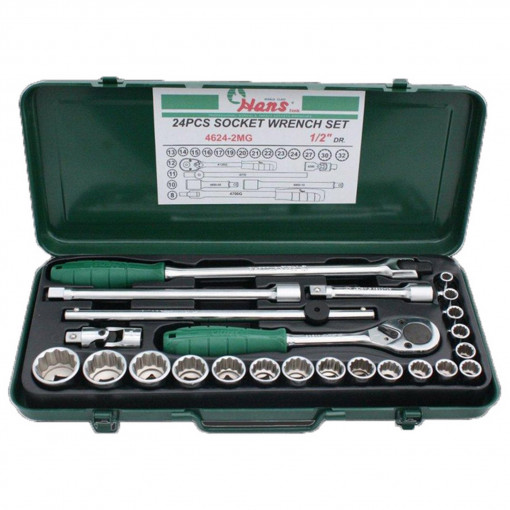 HANS 1/2"set chei tubulare 12 puncte si accesorii 24 buc 8-32 4624-2MG