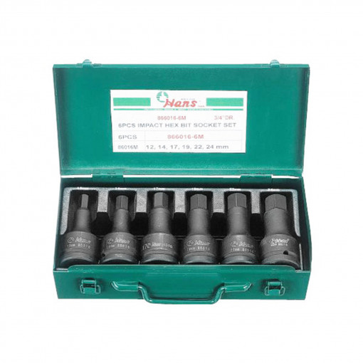 HANS 3/4"set capete chei tubulare de impact cu bit hexagonal 6 buc SW 12-24 866016-6M