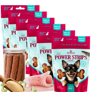 PETEFCO | POWER STRIPS | 80% FISCH | 6x100g | Belohnung für den Hund