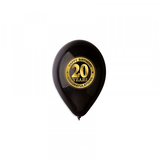 Baloane Gemar - cifra 20 auriu pe negru 30 cm, set 25 buc.