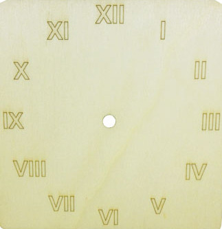 Cadran ceas din lemn - model patrat cu cifre romane, 15 x 15 cm