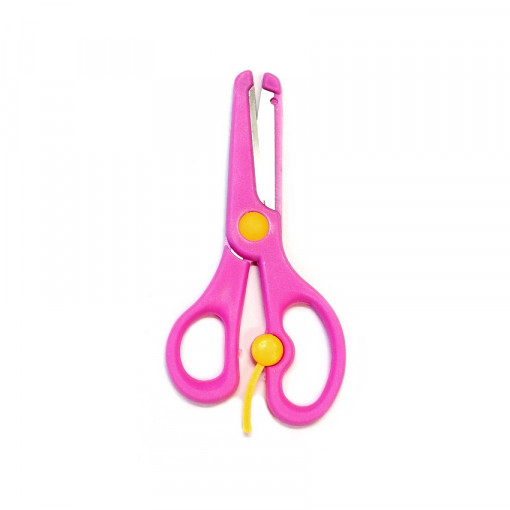 Foarfeca pentru copii cu protectie si cu arc din plastic, roz - 13 cm