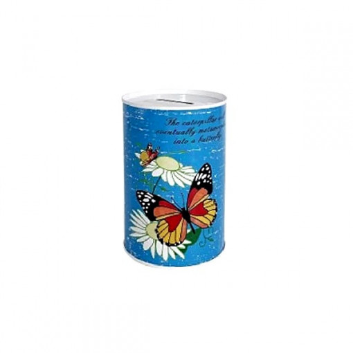 Pusculita metalica cu desene - fluturi colorati