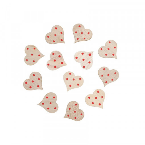 Set 12 inimioare pestrite din lemn, autoadezive, 3 cm