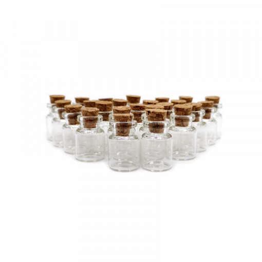 Set 24 sticlute fine cu dop pluta, 1.5 x 2.2 cm