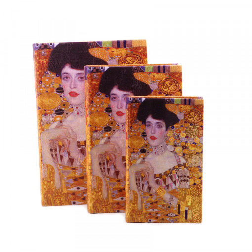 Set 3 cutii decorative pentru depozitare - model carte, GUSTAV KLIMT "Adele", 30 x 21 x 7.3 cm