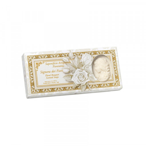 Set 3 sapunuri din Toscana, parfum de buchet floral 3 x 125 g - in cutie cadou