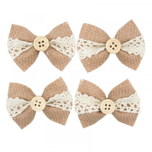 Set 4 fundite din iuta, cu buton din lemn natur, 5 cm