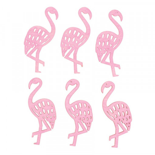 Set 6 figurine flamingo roz din lemn, 6 cm